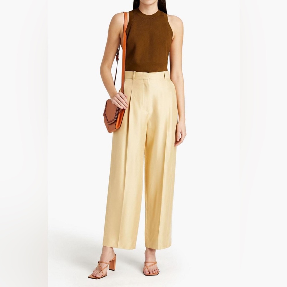 NWT Sandro Pleated Satin-twill Straight-leg Pants